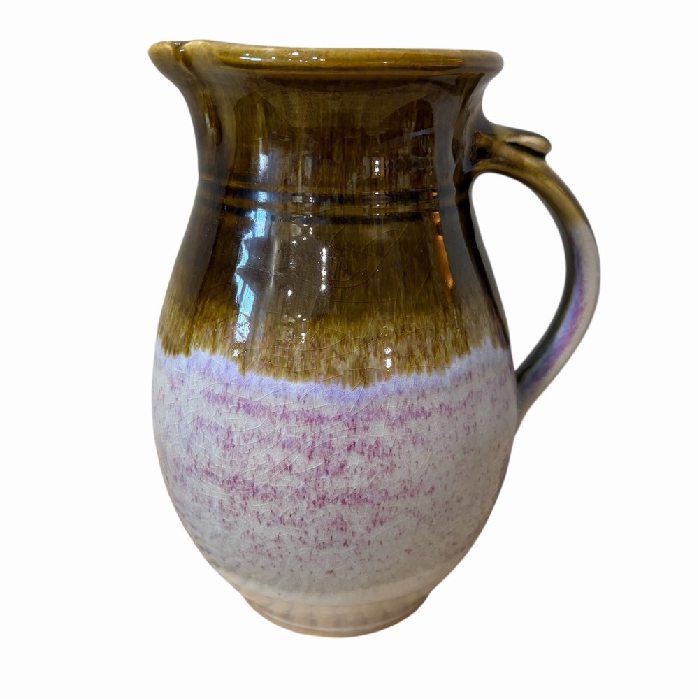 Vintage kauai Hawaii Stone wear handmade pottery pitcher Blue Brown Dip‎ 8" Tall
